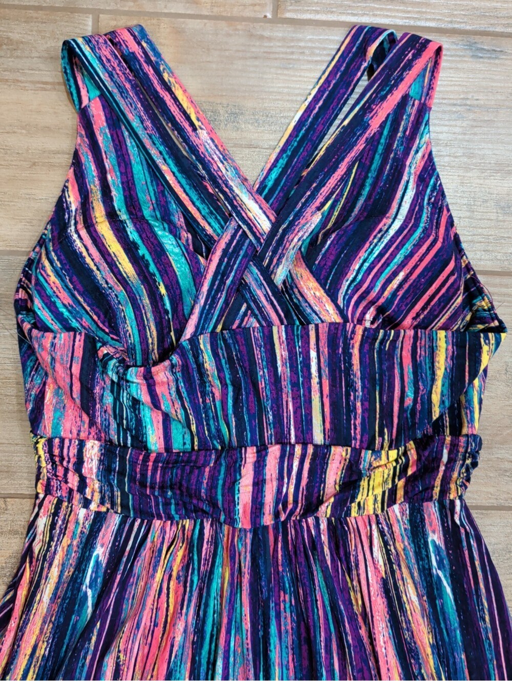 Soma Women's Empire Crossback Maxi Dress Waterfall Stripe Multi Purple Large Nwt - Picture 16 of 16